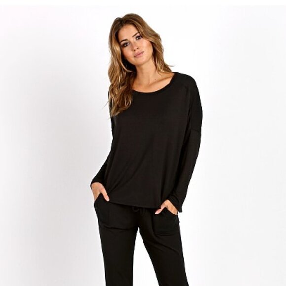 NWT Relove / Anthropologie Eberjey Casual Purdy Long Sleeve Top Black Size Small - Picture 1 of 11